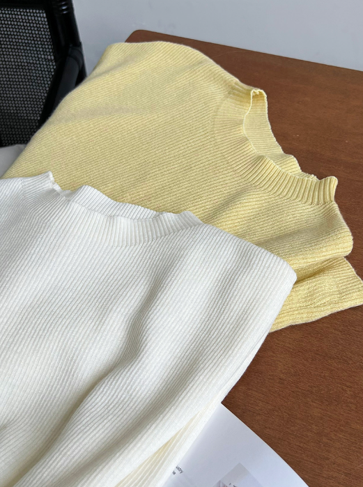 フレンチスリーブリブニットトップス