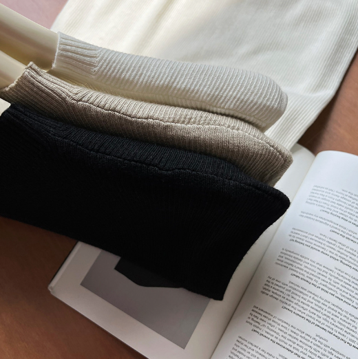 フレンチスリーブリブニットトップス