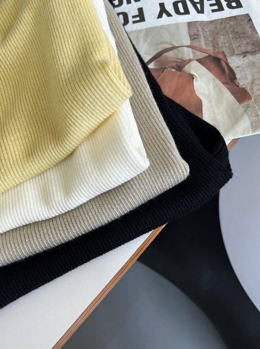 フレンチスリーブリブニットトップス