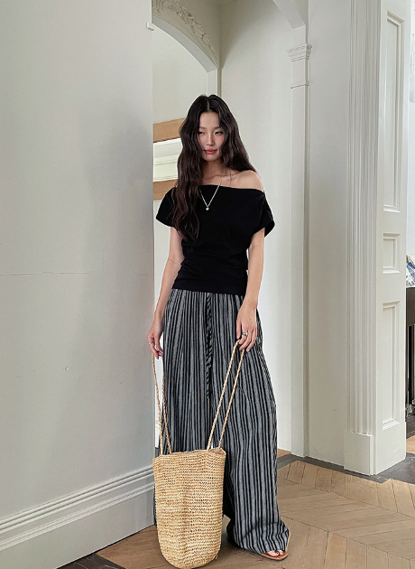 リネン混ストライプパンツ