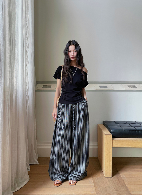 リネン混ストライプパンツ