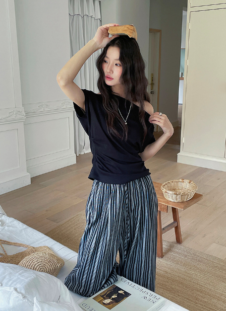 リネン混ストライプパンツ