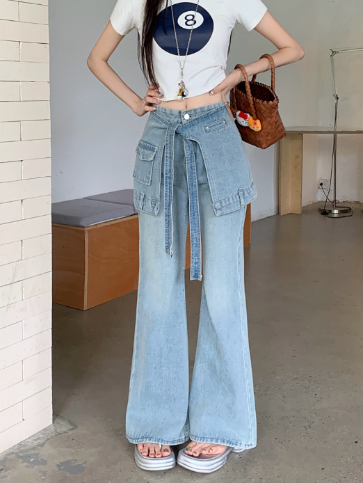 デニムカーゴレイヤード風ワイドパンツ