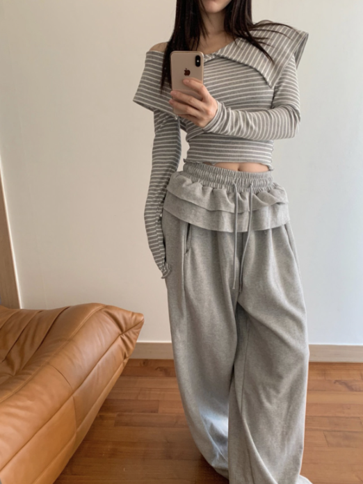 フリルウエストワイドスウェットパンツ