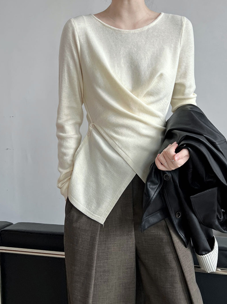 アシンメトリークロスデザイン ニットトップス