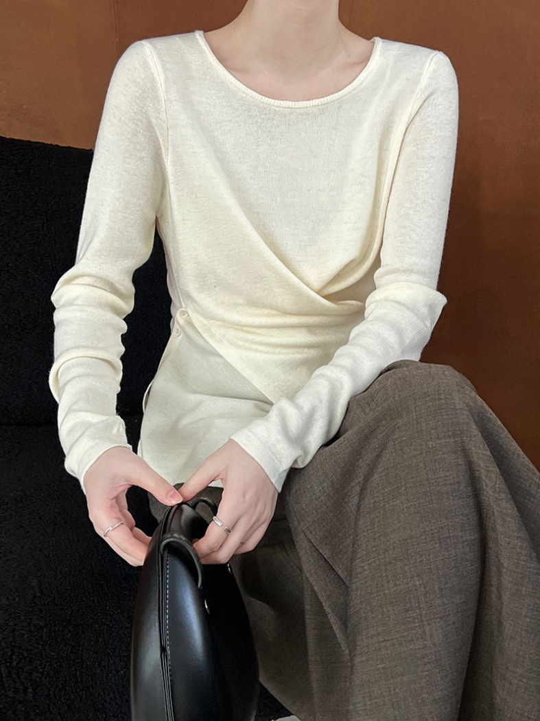 アシンメトリークロスデザイン ニットトップス