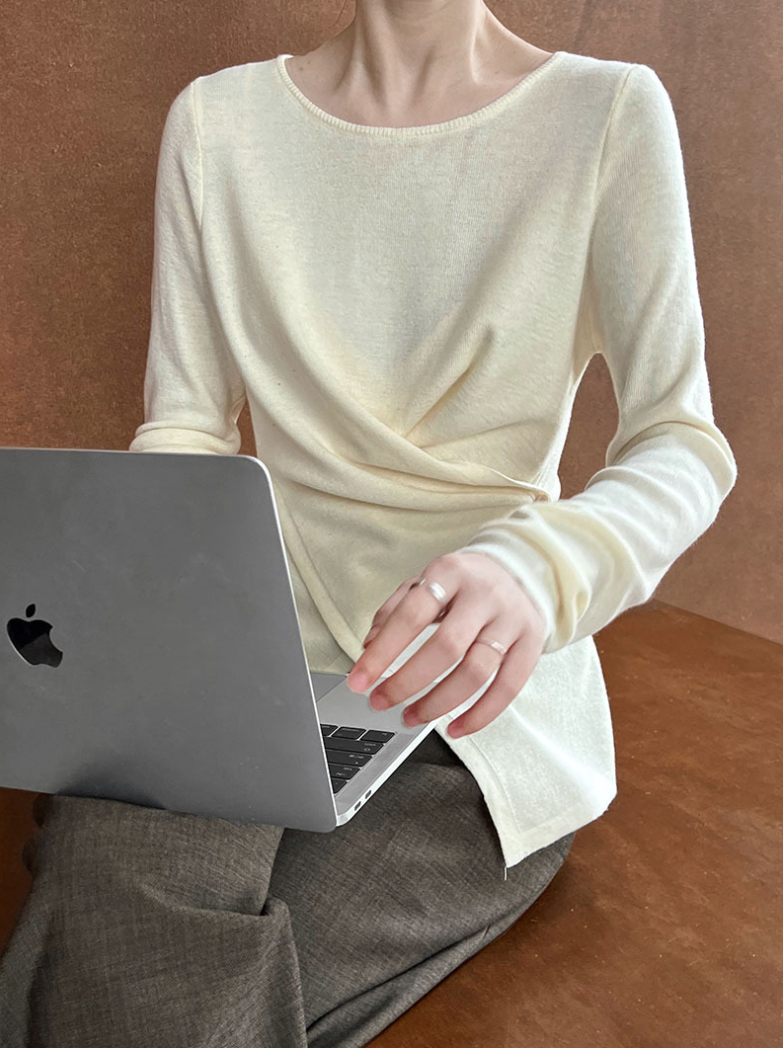 アシンメトリークロスデザイン ニットトップス