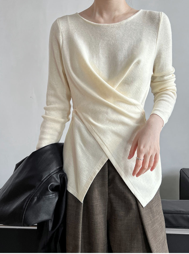 アシンメトリークロスデザイン ニットトップス