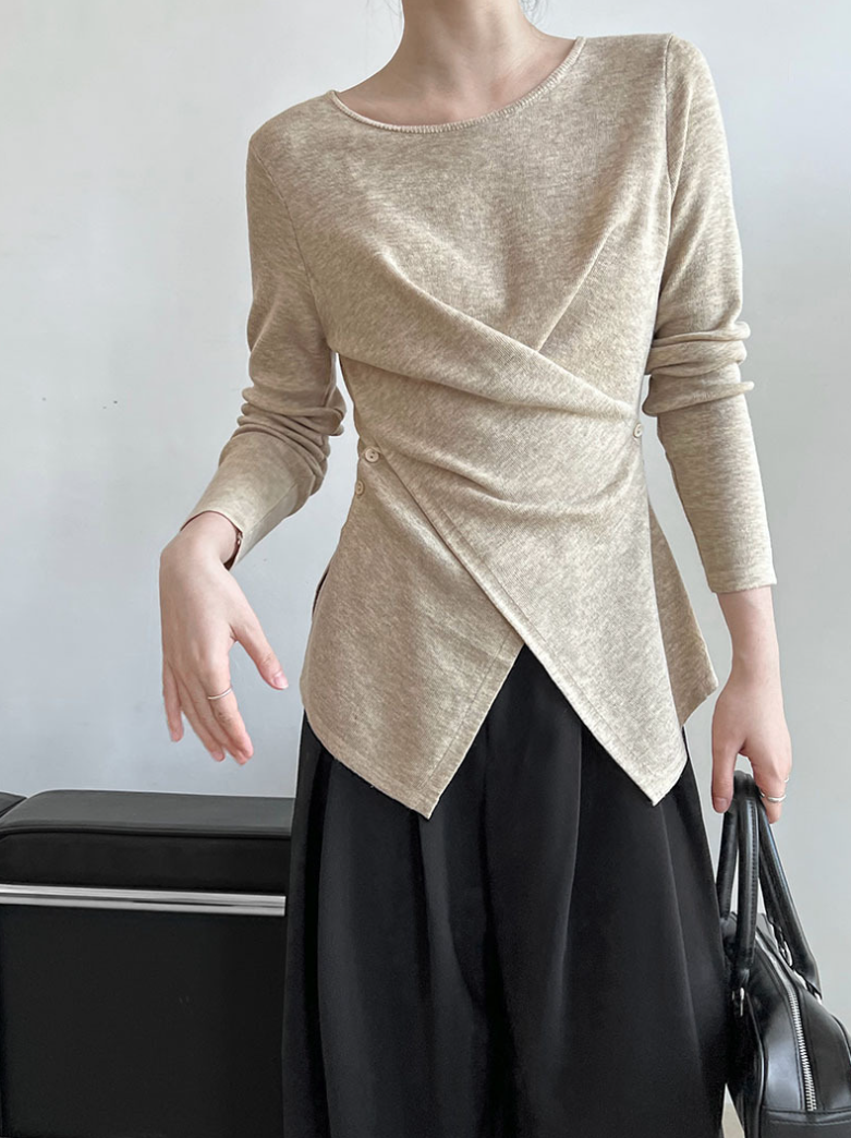 アシンメトリークロスデザイン ニットトップス