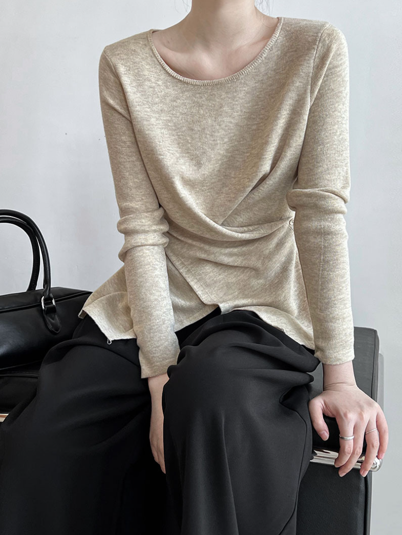 アシンメトリークロスデザイン ニットトップス