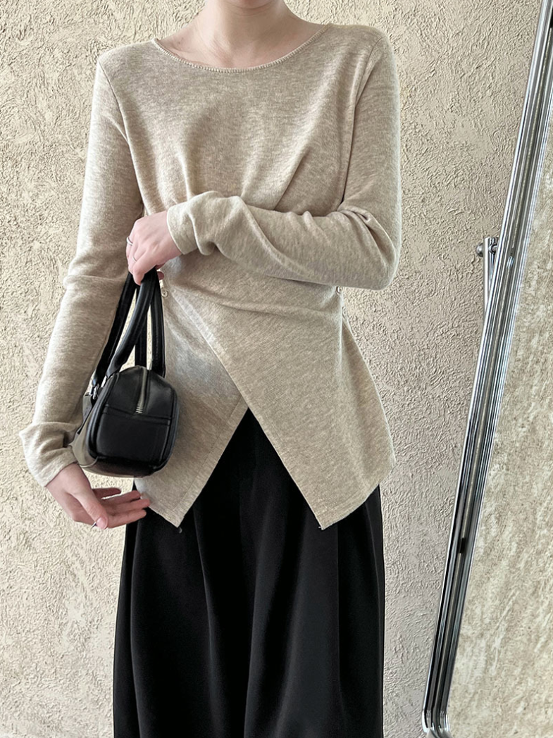 アシンメトリークロスデザイン ニットトップス