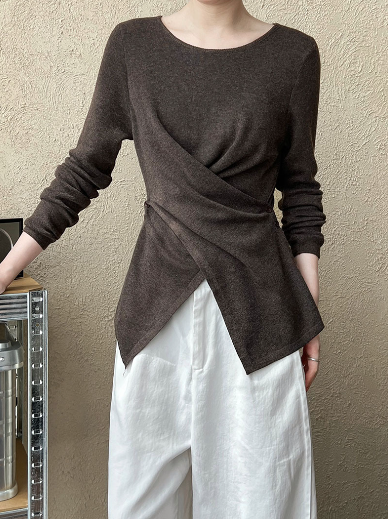 アシンメトリークロスデザイン ニットトップス