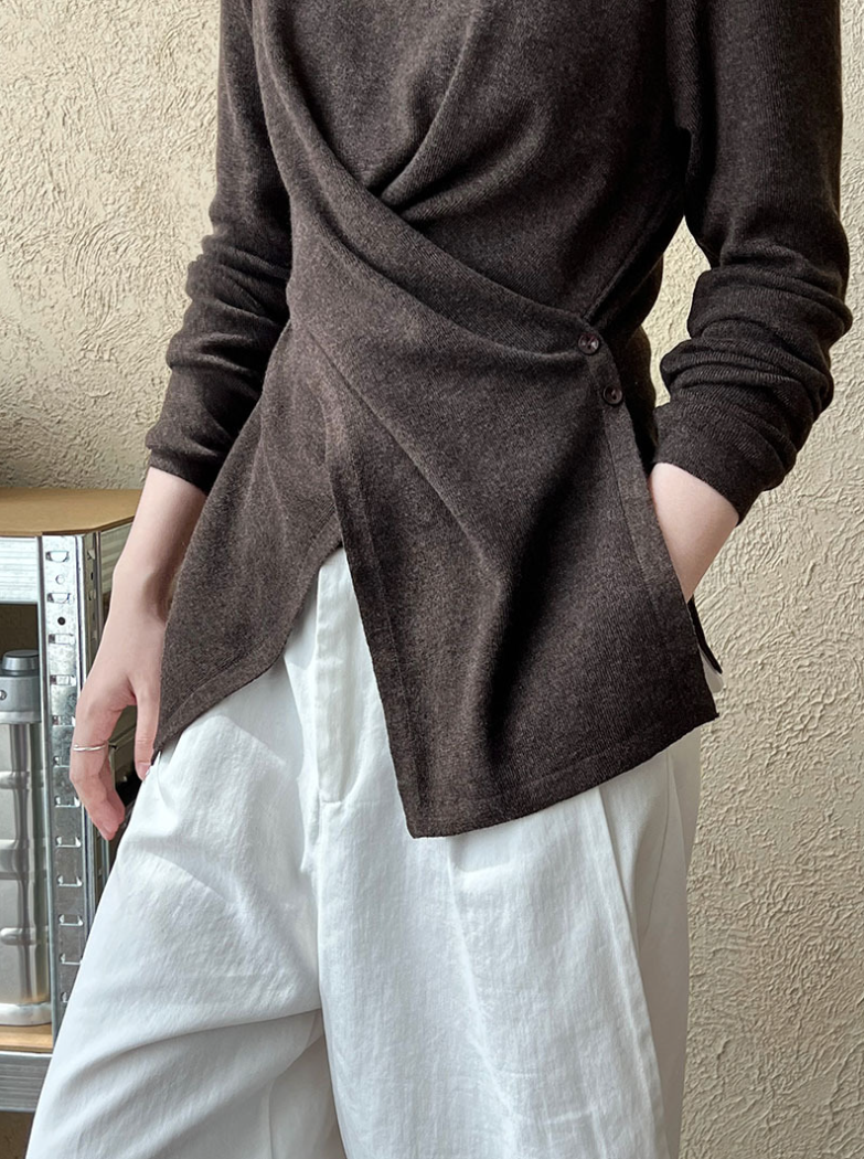 アシンメトリークロスデザイン ニットトップス