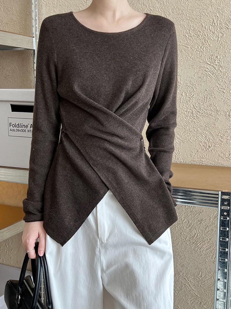 アシンメトリークロスデザイン ニットトップス