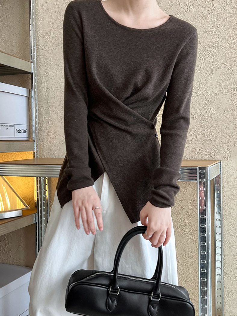 アシンメトリークロスデザイン ニットトップス