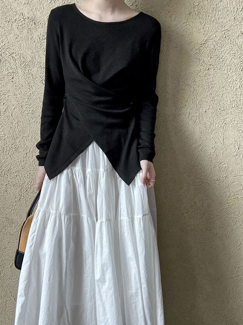 アシンメトリークロスデザイン ニットトップス