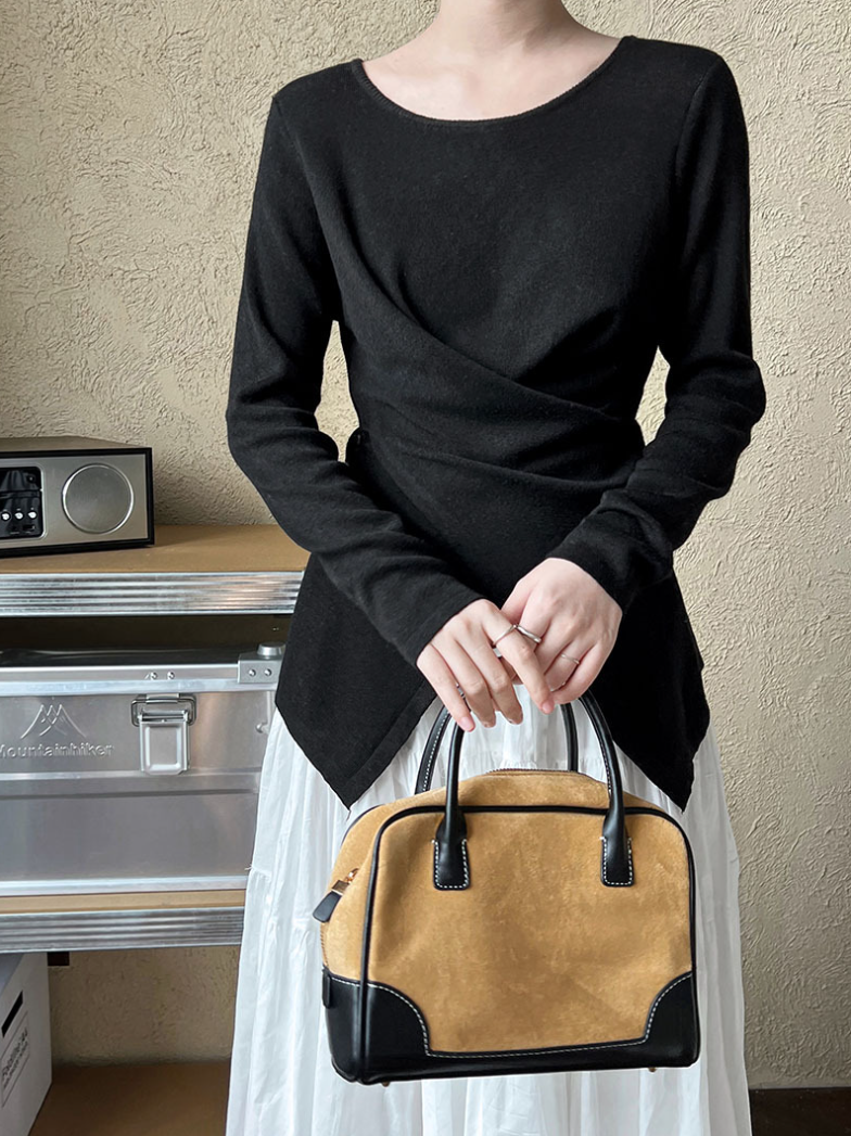 アシンメトリークロスデザイン ニットトップス