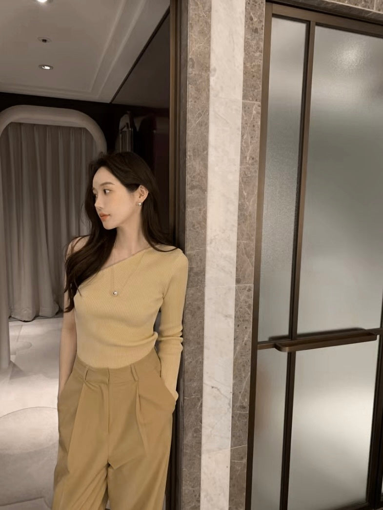 【即納】ワンショルリブカットソー