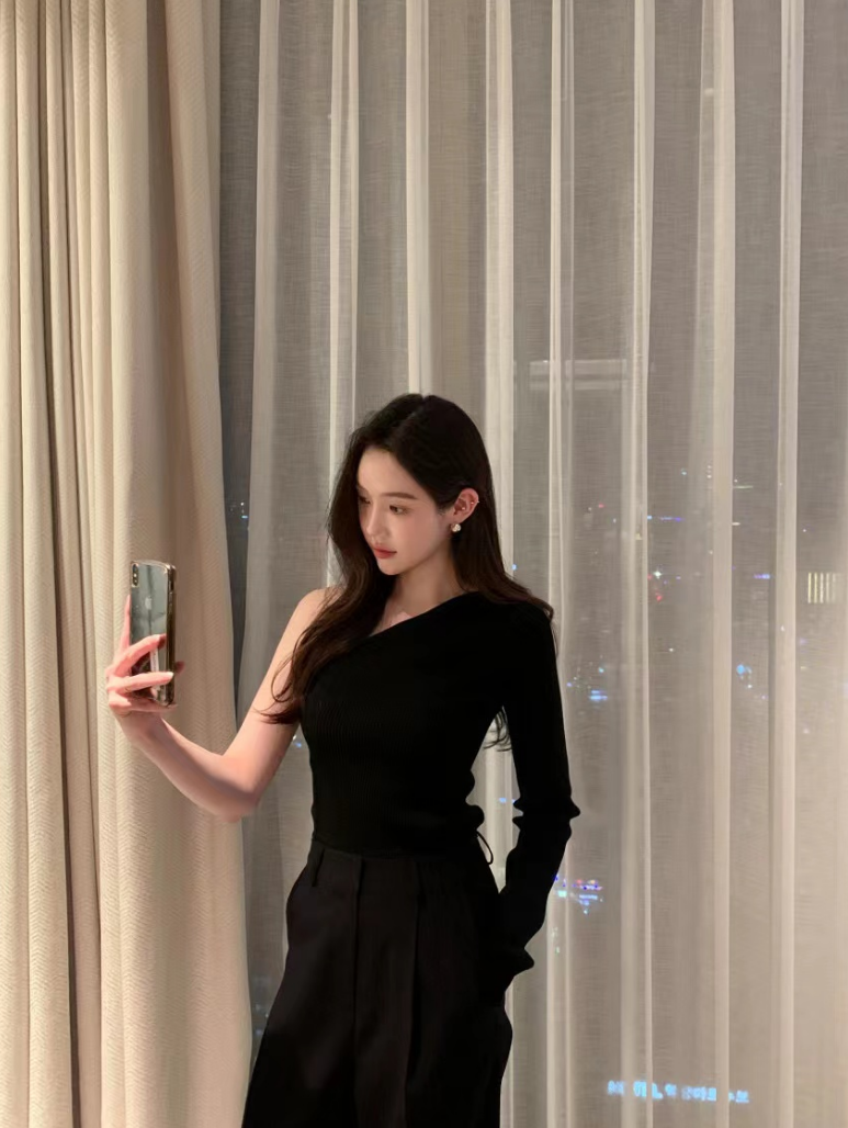 【即納】ワンショルリブカットソー