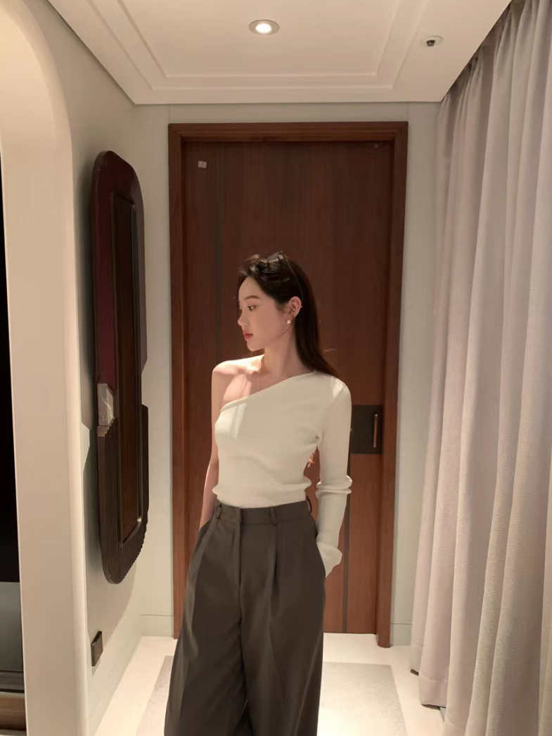 【即納】ワンショルリブカットソー