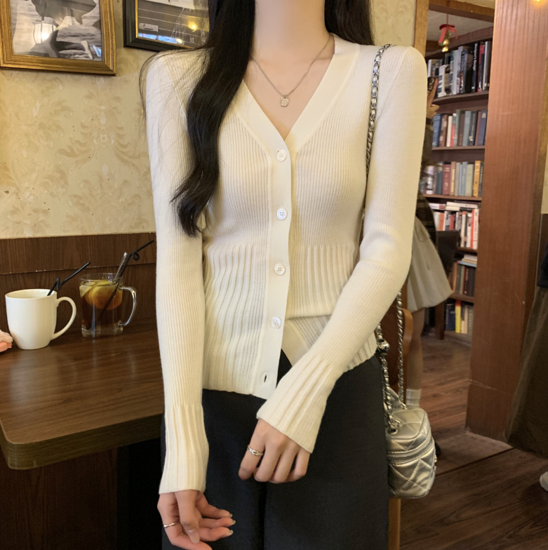リブニット Vネックカーディガン