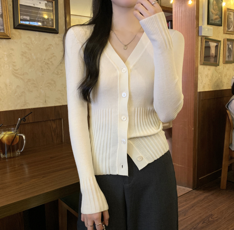 リブニット Vネックカーディガン