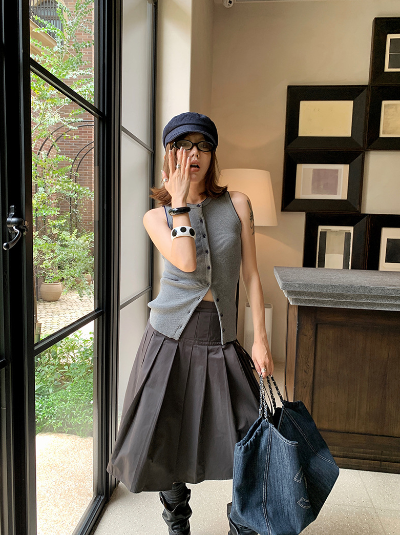 ノースリーブリブニットカーディガンベスト