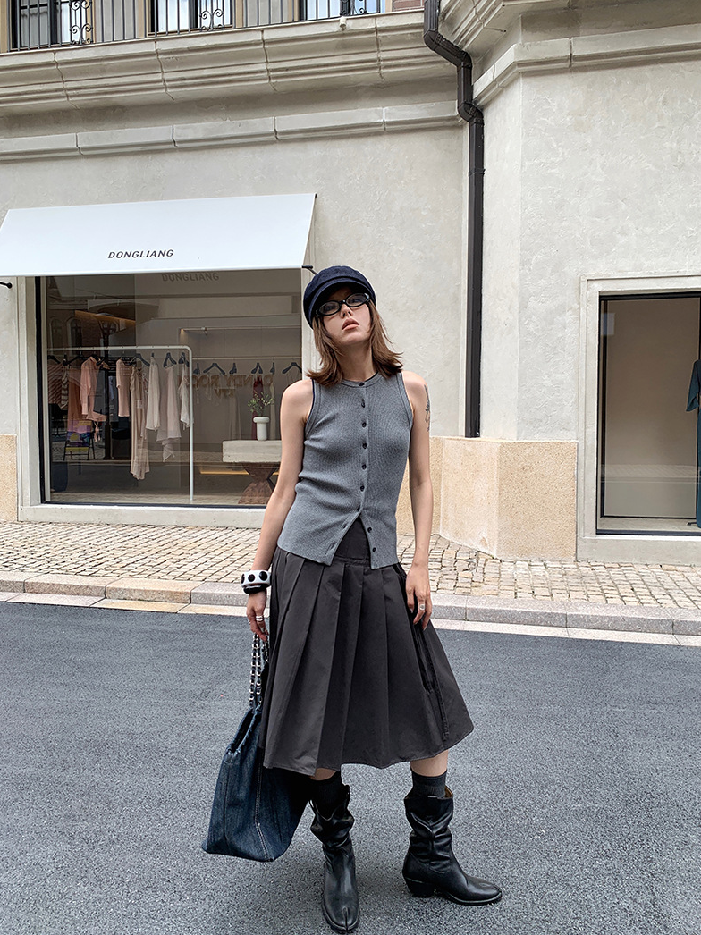 ノースリーブリブニットカーディガンベスト