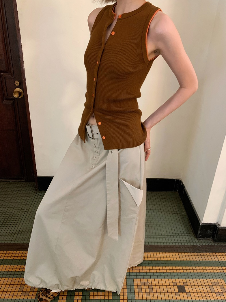 ノースリーブリブニットカーディガンベスト