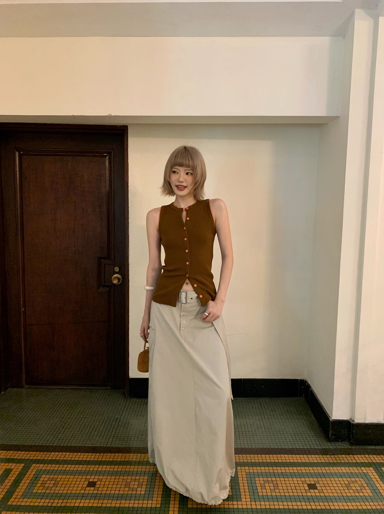 ノースリーブリブニットカーディガンベスト