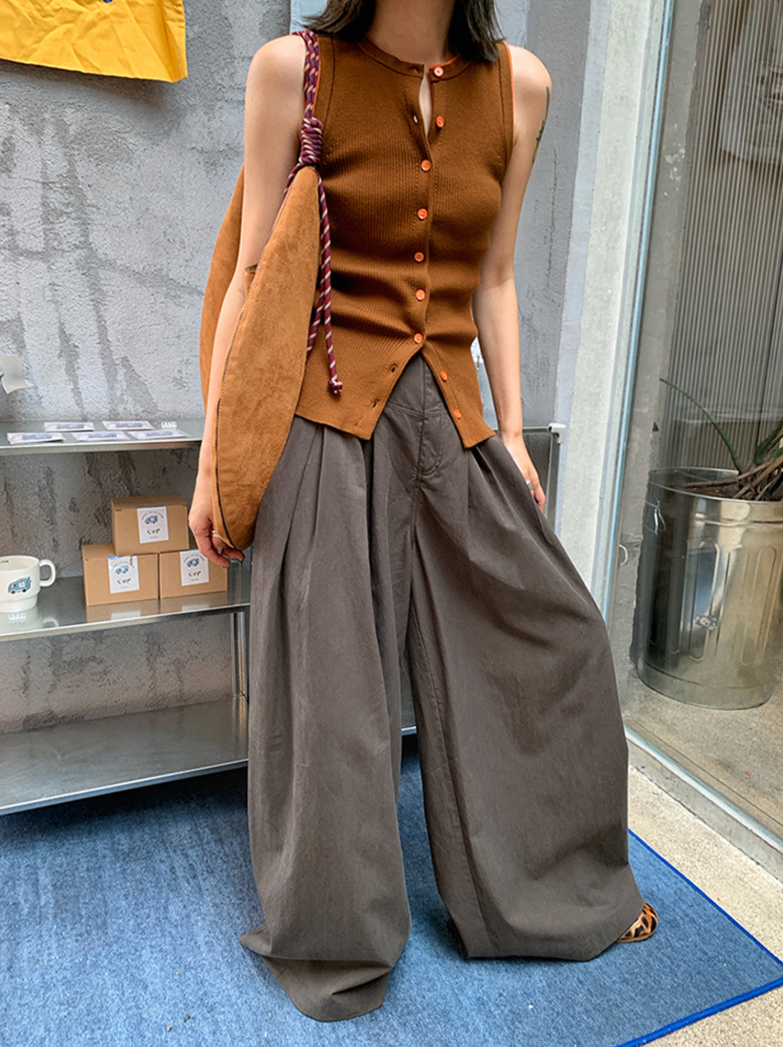 ノースリーブリブニットカーディガンベスト