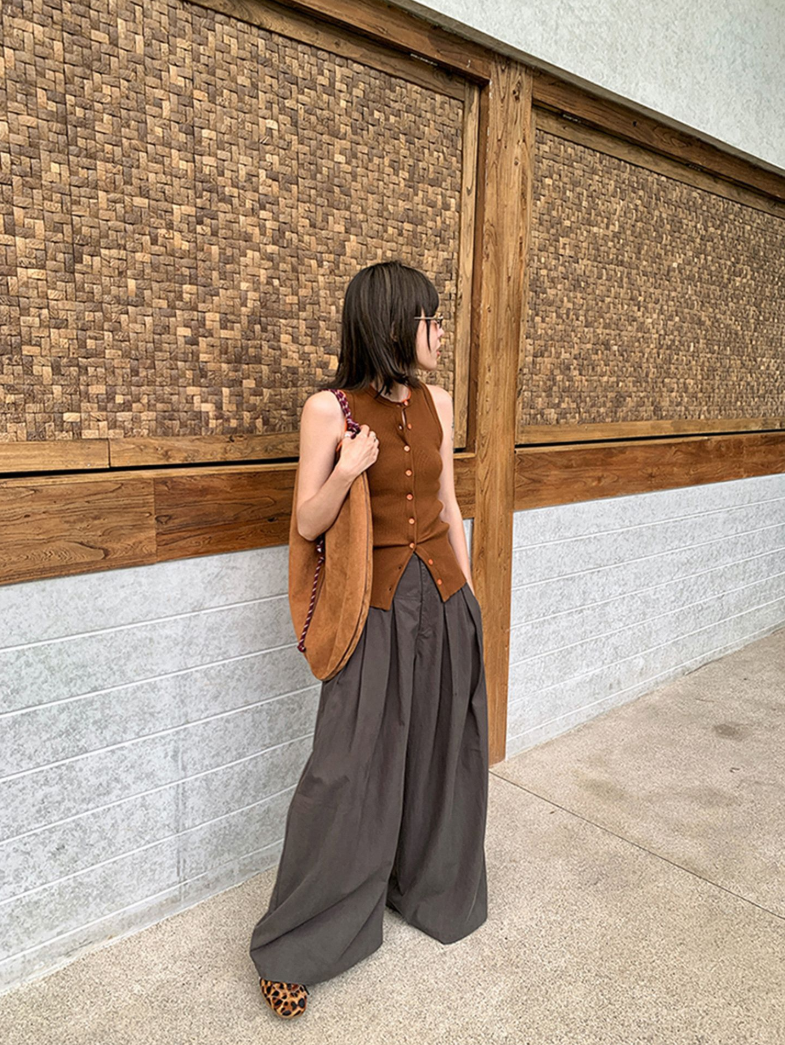 ノースリーブリブニットカーディガンベスト