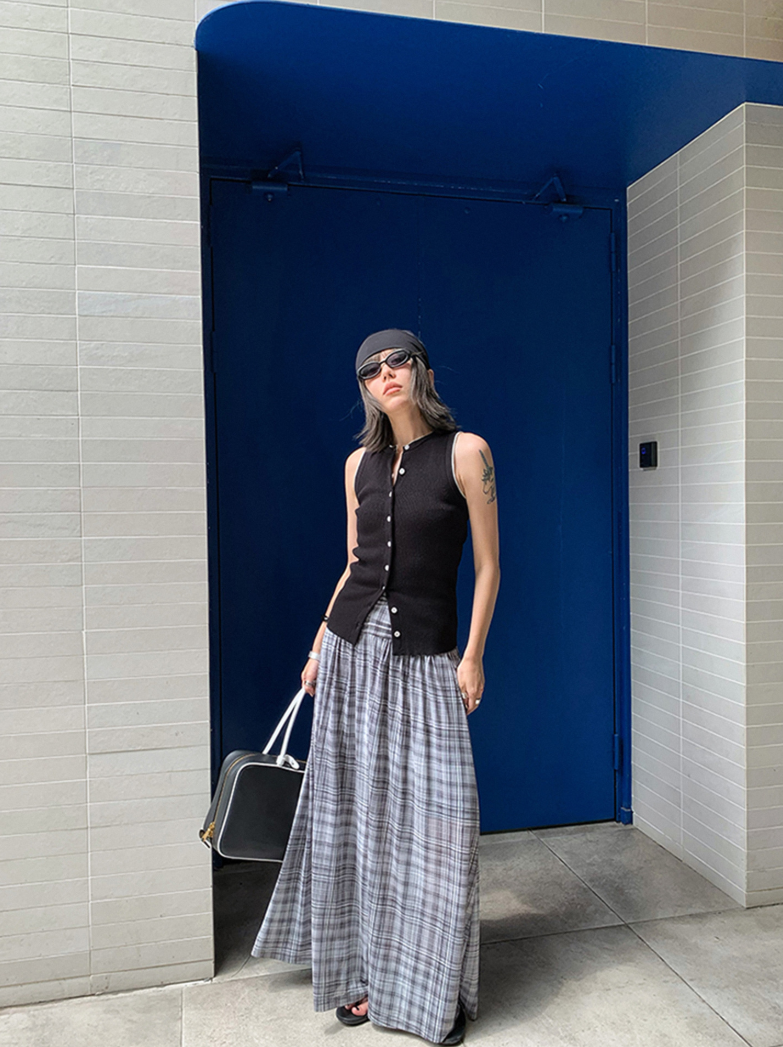 ノースリーブリブニットカーディガンベスト