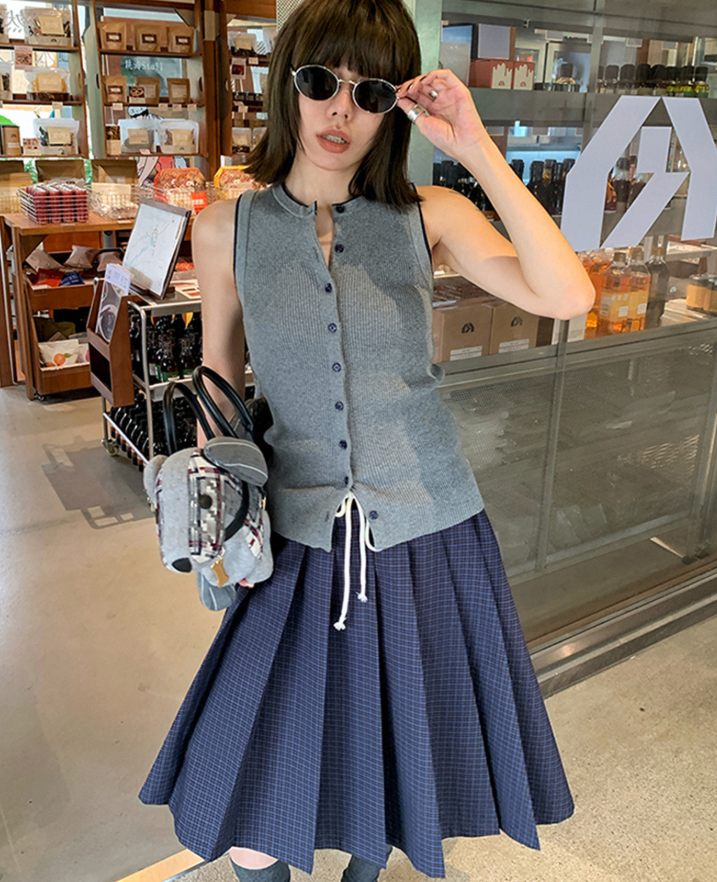 ノースリーブリブニットカーディガンベスト