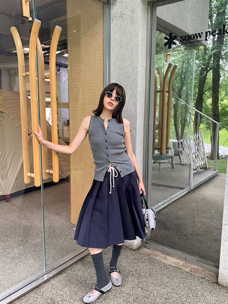 ノースリーブリブニットカーディガンベスト