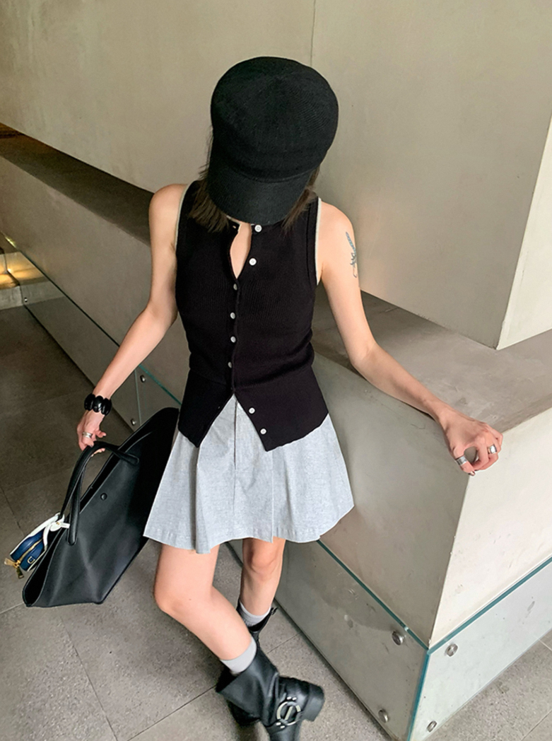 ノースリーブリブニットカーディガンベスト