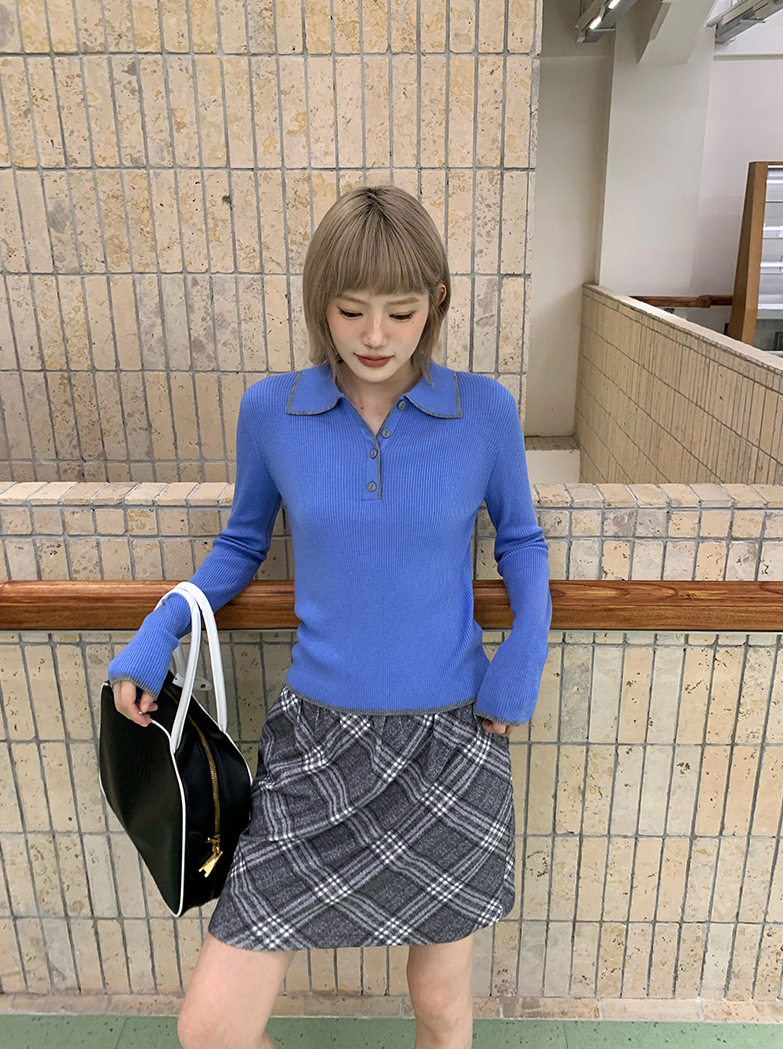 ステッチ カラーニットポロ