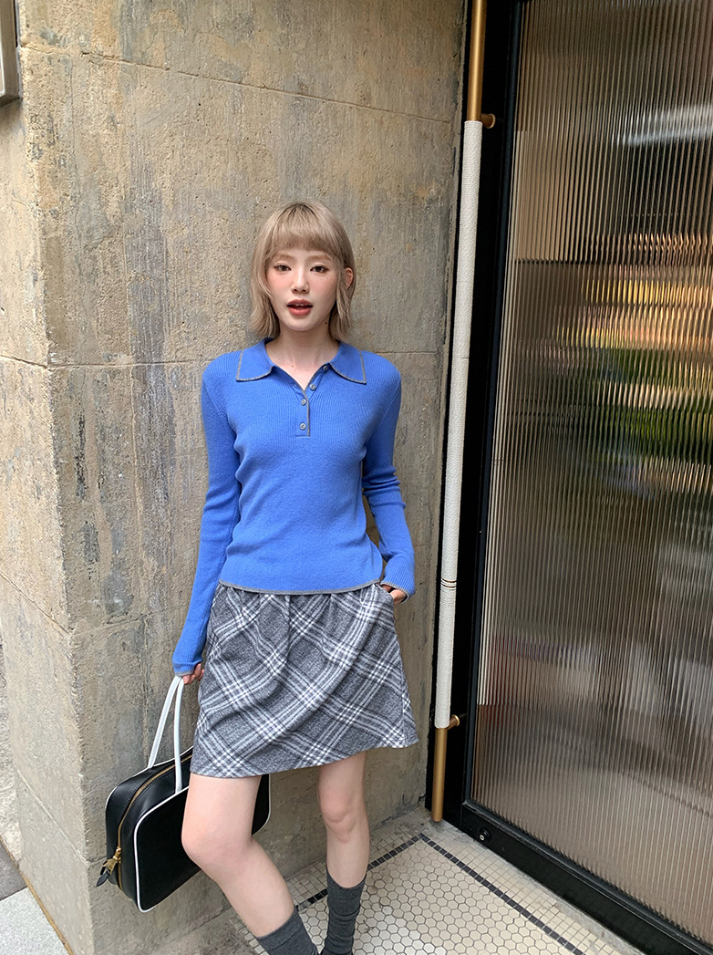 ステッチ カラーニットポロ