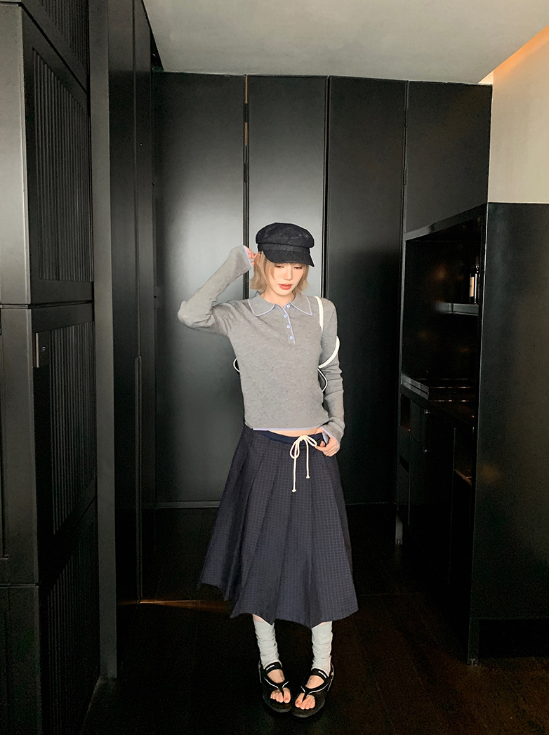 ステッチ カラーニットポロ