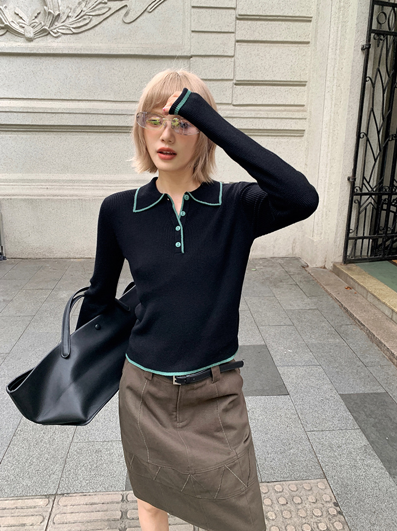 ステッチ カラーニットポロ