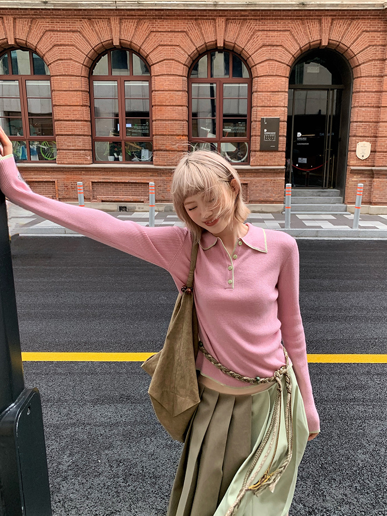 ステッチ カラーニットポロ