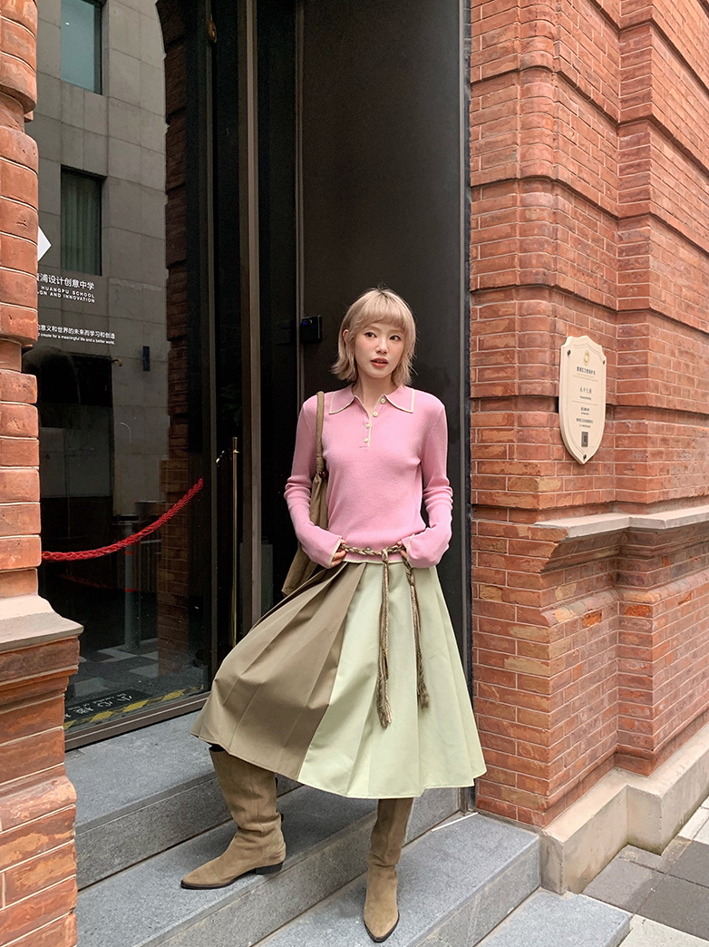 ステッチ カラーニットポロ