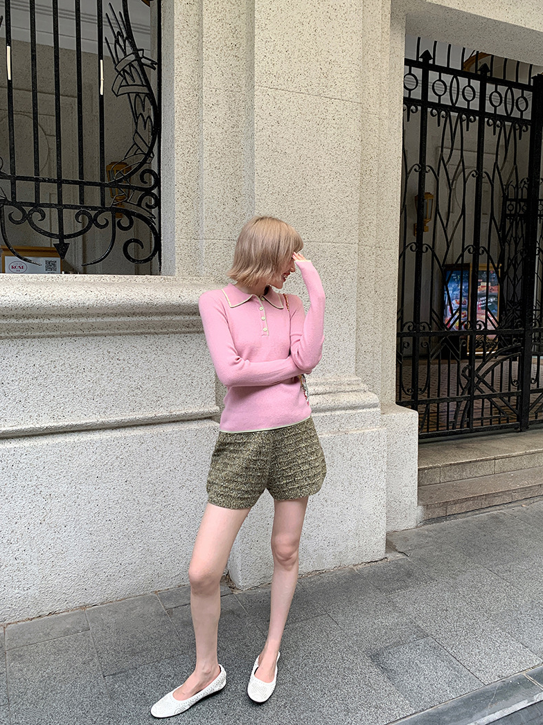 ステッチ カラーニットポロ