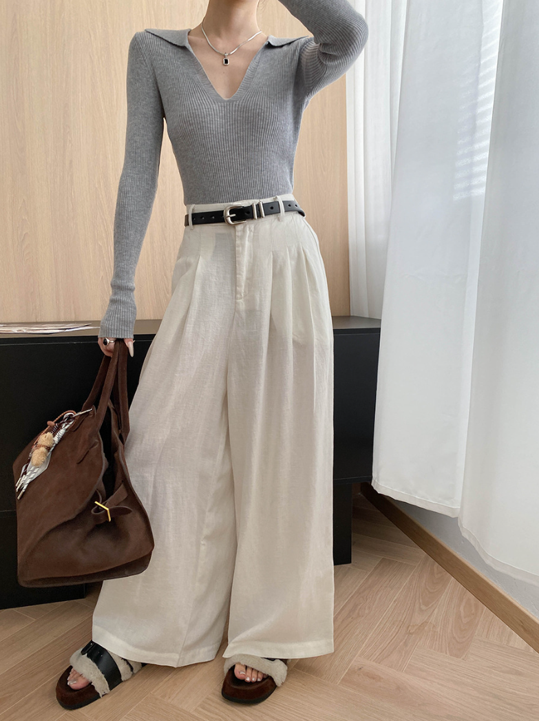 Vネックカラーニットトップス