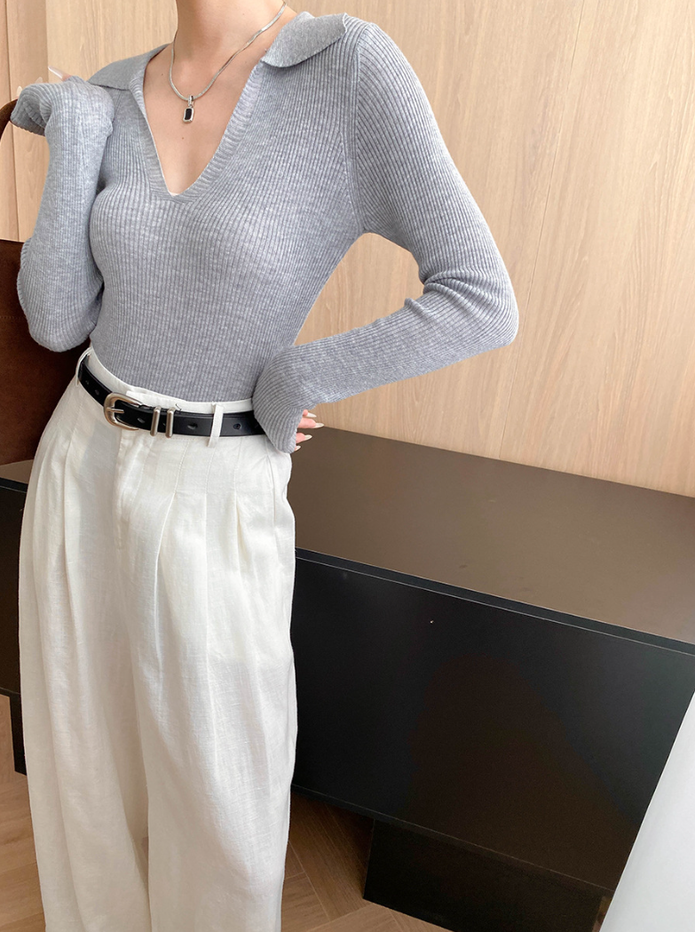 Vネックカラーニットトップス