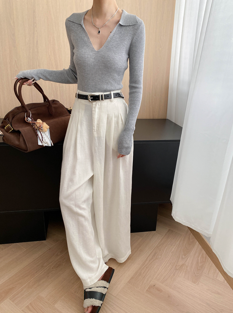 Vネックカラーニットトップス