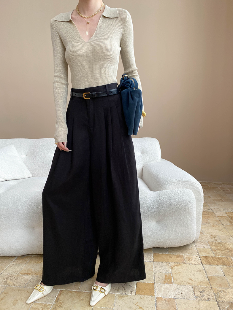 Vネックカラーニットトップス