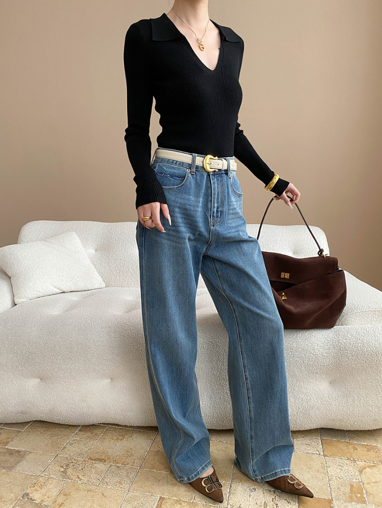 Vネックカラーニットトップス