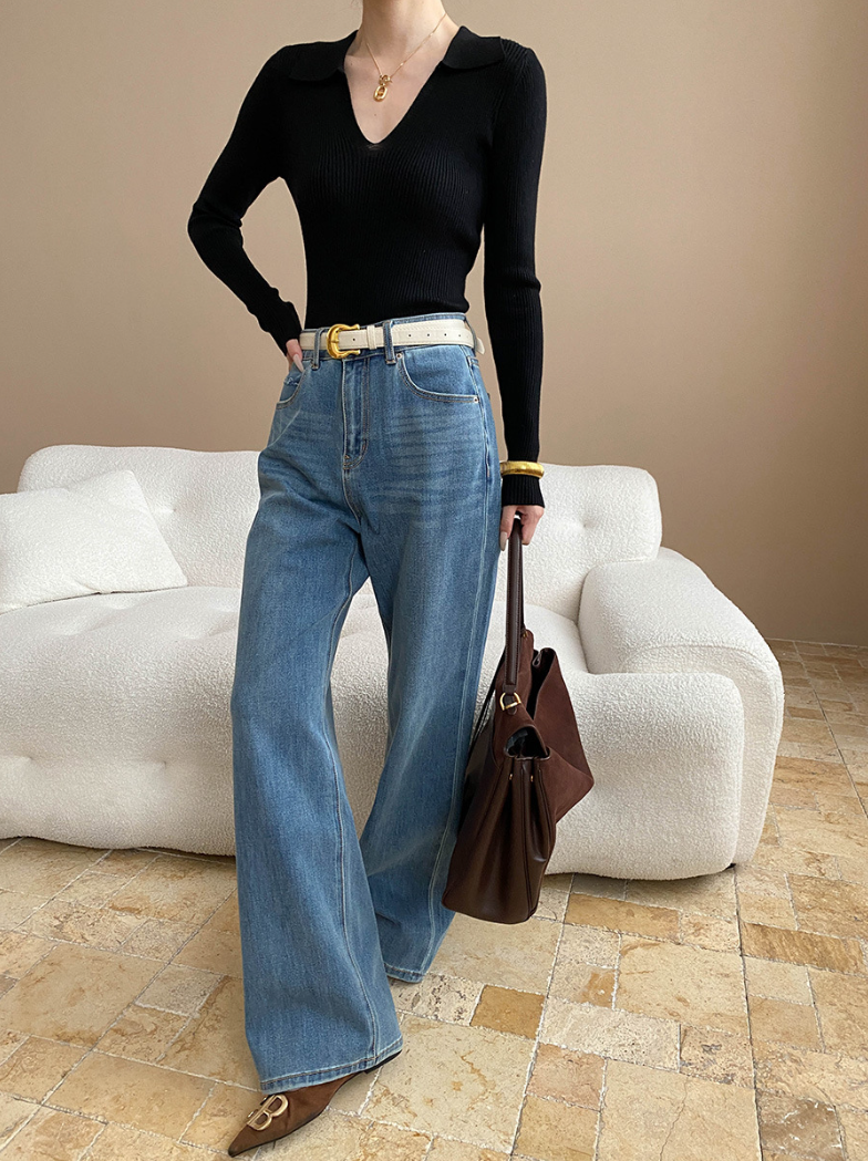 Vネックカラーニットトップス