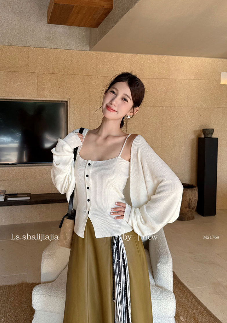 【即納】カーディガンセットリブキャミソール